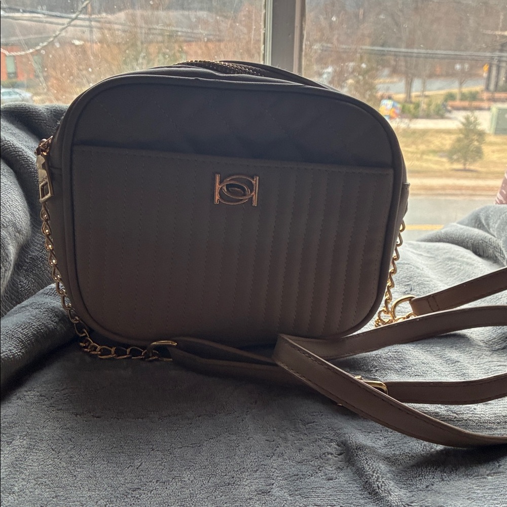 bebe Brown Crossbody Bag with Gold Accents